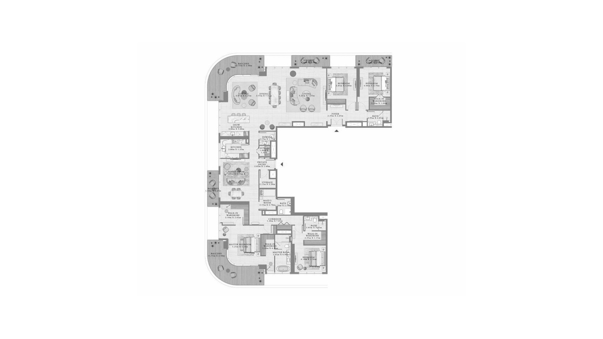 Планировка квартиры 4 спальни в ЖК SEAPOINT RESIDENCES № 11009