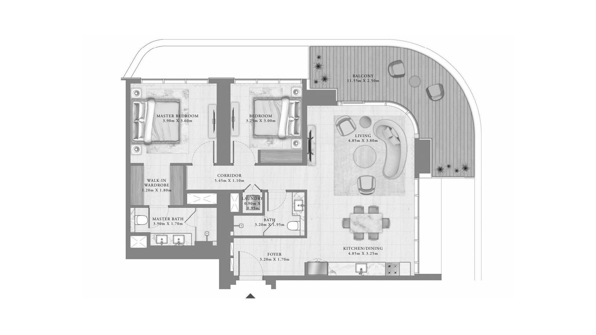 Apartment floor plan, 2 bedrooms in SEAPOINT RESIDENCES No. 11007